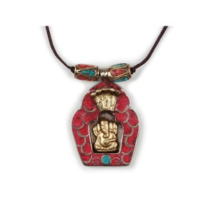 Buddhistische Halskette mit Ganesh  rot