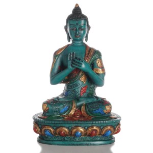 Vairocana Buddha Statue türkis 20 cm Resin bemalt